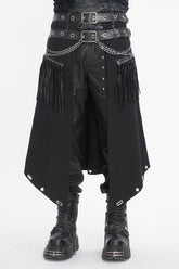 Black Irregular Double Belt Tassels Men's Gothic Skirt